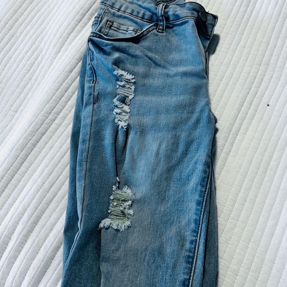 SHEIN Light Blue Distressed Skinny Jeans